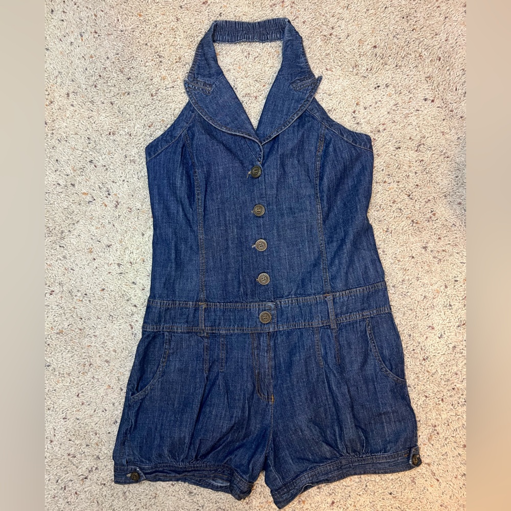 AKIRA Red Label Denim Halter Romper Size L - Picture 4 of 11